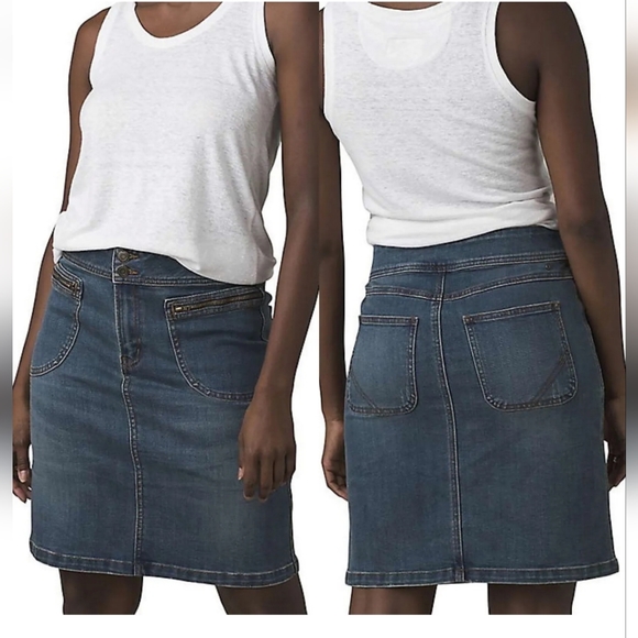 prAna Women’s 2 Broadway True Blue Denim Skirt Zipper Pockets 25" Waist New Tag. - Picture 1 of 4
